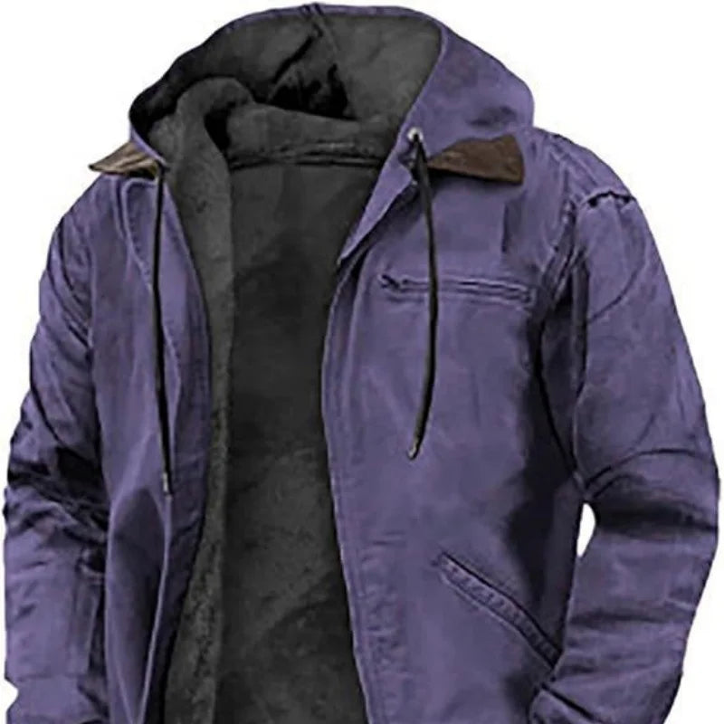 Men's Solid-Color Hooded Cotton Jacket