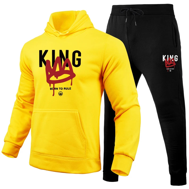 Hot Sales Mens Tracksuit Print Casual Hooded Sweatshirts 2 Pcs Set Outdoors Sports Jogging Mens Clothing Fashion Streetwear 2025