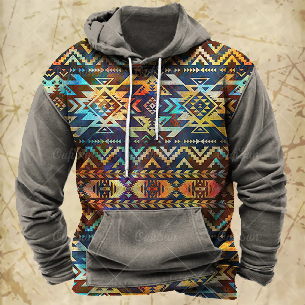 Men Hooded Vintage Print  Sweatshirt