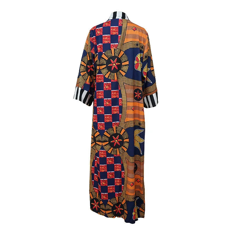 African Ethnic Print Loose Long Trench Coat Streetwear