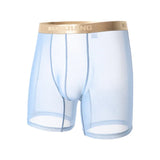 Men Ice Silk Sexy Underwear Long Leg Boxer Shorts Sports Breathable Mesh Thin Underpants Bulge Pouch Boxershorts Men See Through