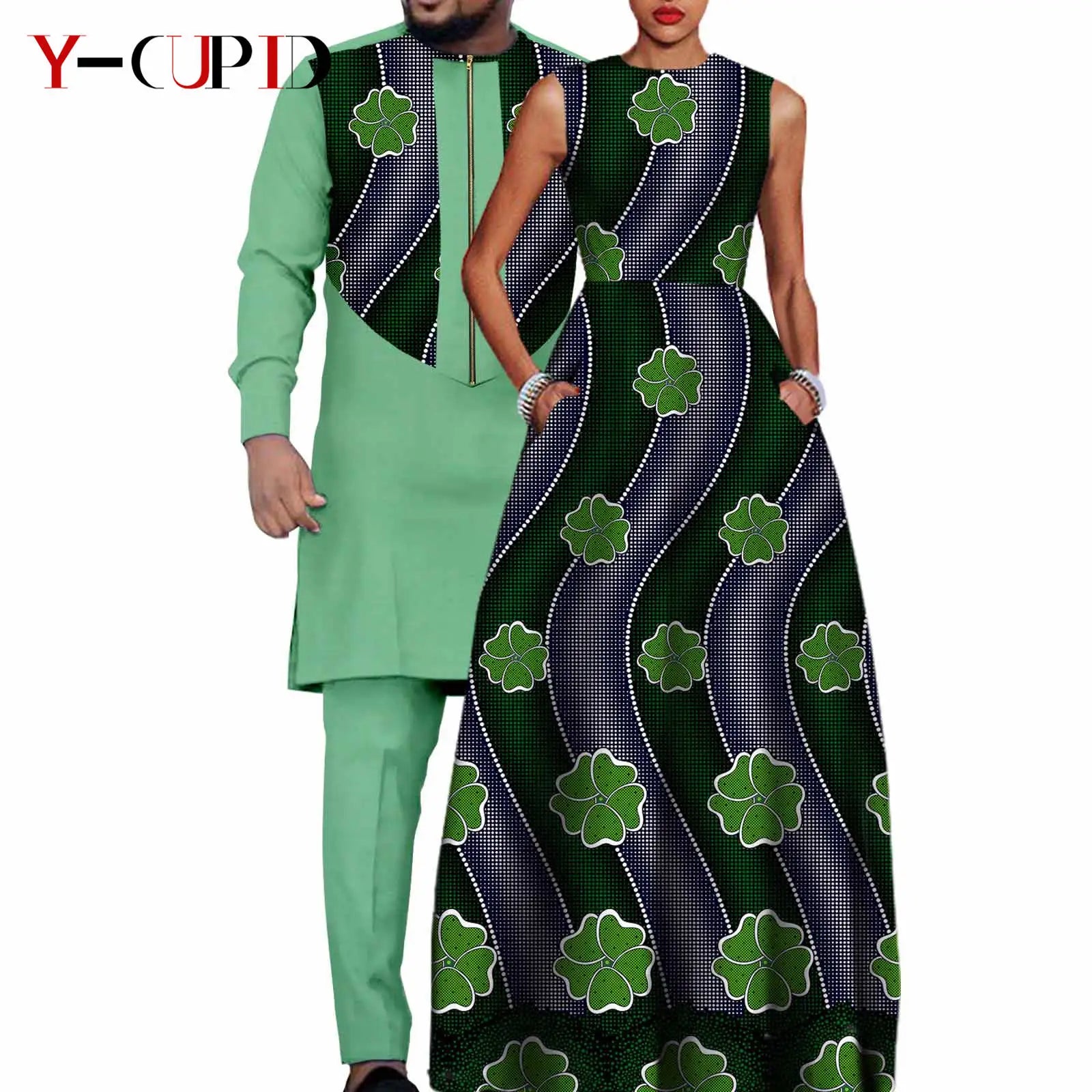 African Dresses for Matching Couple Outfits for Party Vestidos Y23C067