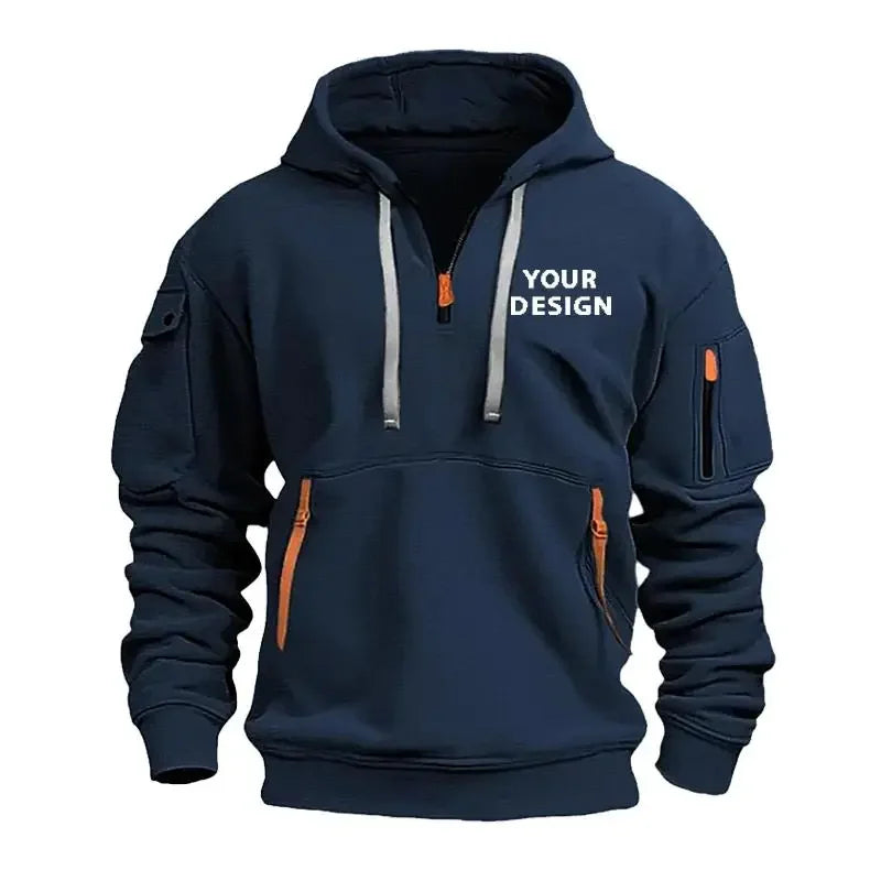 Men's Sports Zipper Arm Pocket Loose Casual Sweatshirt