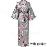 Women Long Robe Peacock Satin Print Nightgown