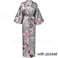 Women Long Robe Peacock Satin Print Nightgown