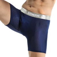 Men's Boxers Shorts Ice Silk Mesh Underwear Cueca Breathable U Convex Pouch Panties Man Middle Long Leg Underpants Large Size