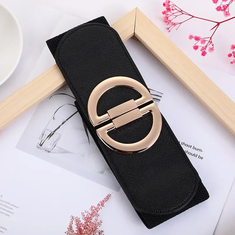 Women's Belt Gold Pair Buckle Black Waist Seal Fashion Elastic Wide White Red Good Quality Dress Knit Designer Belt