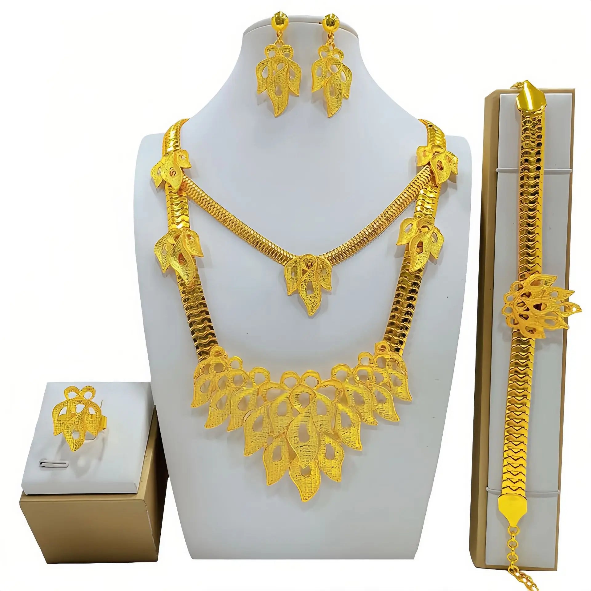 24K real gold  9999 yellow gold Jewelry suit Long Necklace suit Bracelet