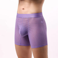 Fashion Ice Silk Underwear Long Leg Boxer Shorts For Man EUR Size Summer Thin Quick Dry Panties Lace Sexy Lengthen Underpants