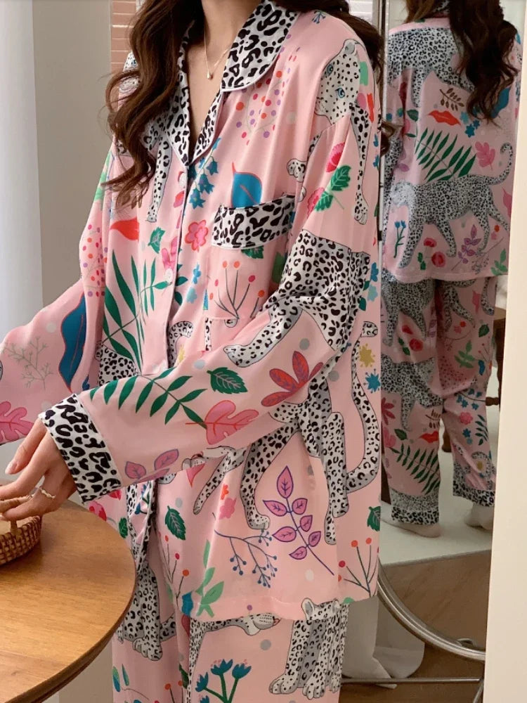 Retro Pink Spotted Leopard Print Loungewear