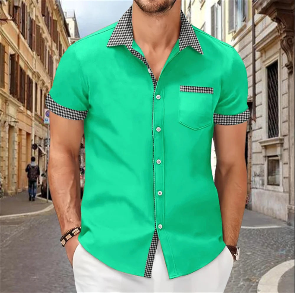 Solid Color Patchwork Printed Shirt for Men