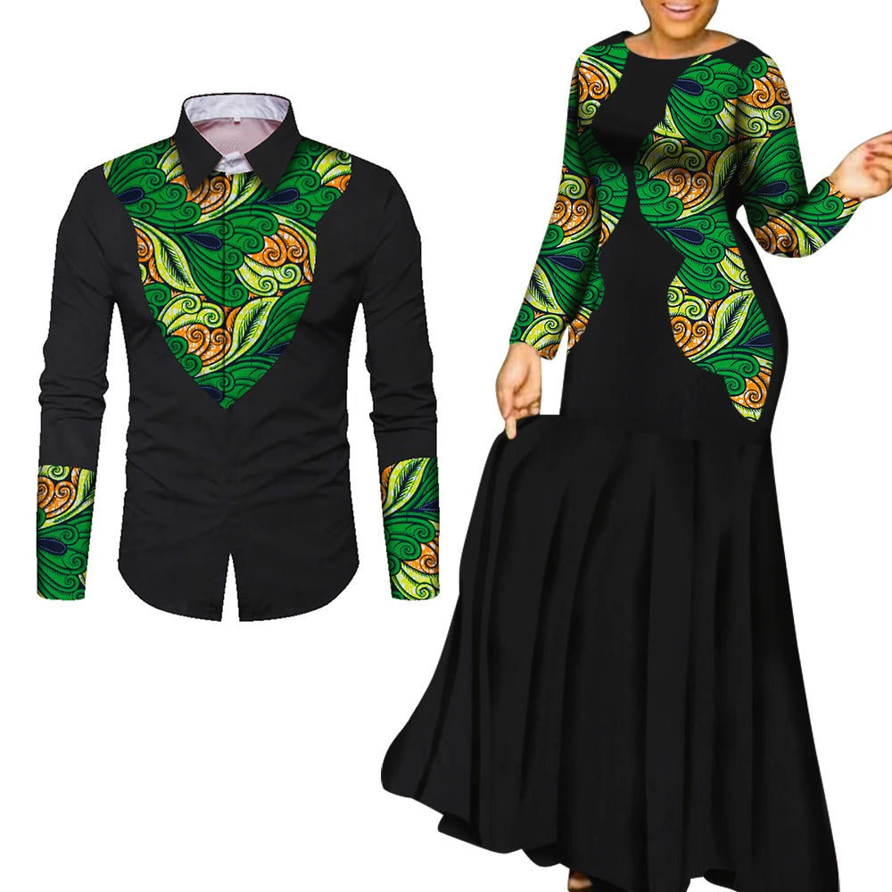 African Clothes for Couple African Clothing for Lovers Man's Woman's Long Party Maxi Dress WYQ