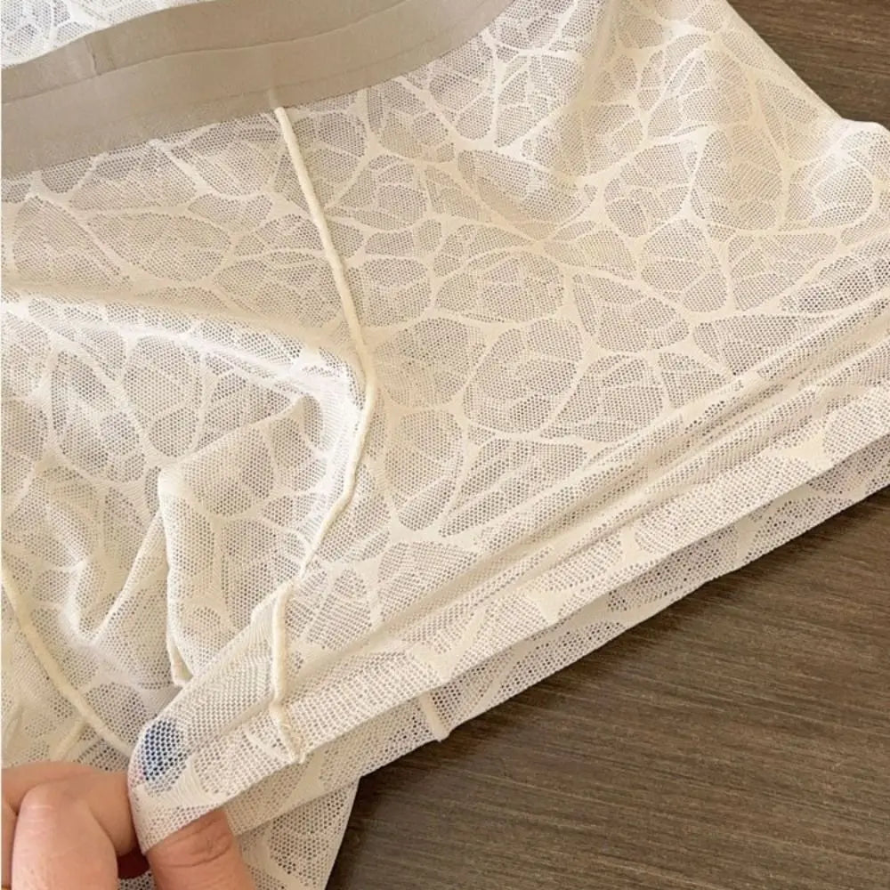 Fashion Underpants Men Boxer Briefs Ice Silk Mesh Thin Lace Shorts Boxers Breathable Summer Underwear for Men Men
