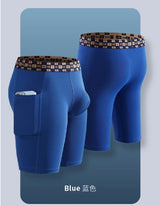 Mens Quick-drying Underpant Long Legs U Convex Pouch Boxers With Side Pockets Sports Breathable Running Wear Resistant Panties