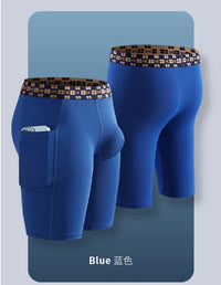 Mens Quick-drying Underpant Long Legs U Convex Pouch Boxers With Side Pockets Sports Breathable Running Wear Resistant Panties