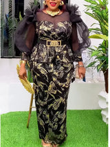 African  Fashion Plus Size Sequin Evening Party Long Dress