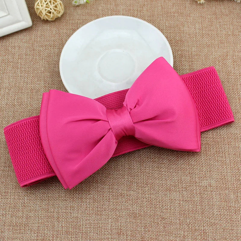 New Women Bowknot Cummerbunds Elastic Bow Wide Stretch Bukle Waistband Belt Fashion Girl Dress Accessories Waist Belts
