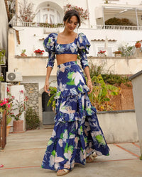 Summer High Waist Split Top With Long Skirt