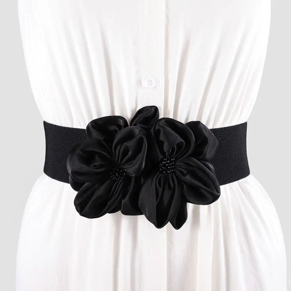 Women Fashion Floral Wide Elastic Belt Casual Trendy Waist Band Chic Ladies Dress Cummerbands Skirt Dress Coat Decor Accessories