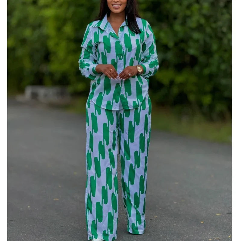 African Fashion Stripe Printed Two Piece Set