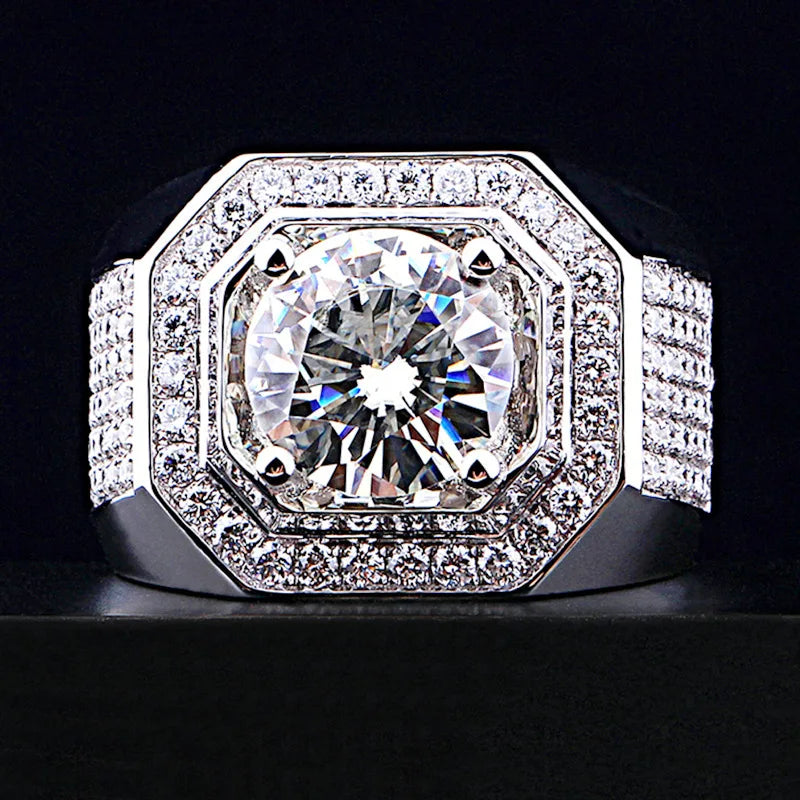 14K Gold Solitaire Male 2ct Lab Diamond Moissanite Ring