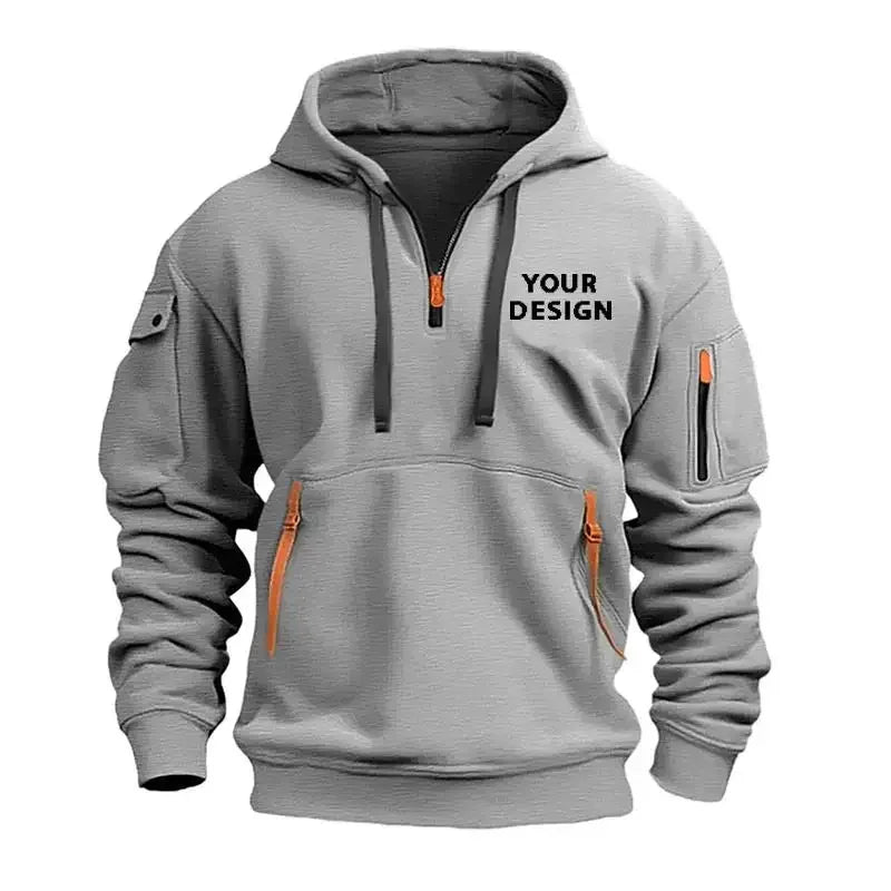 Men's Sports Zipper Arm Pocket Loose Casual Sweatshirt