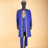 African Clothes for Men Agbada , Shirts, Pants, and  Hats 4 Piece Set - A2216013