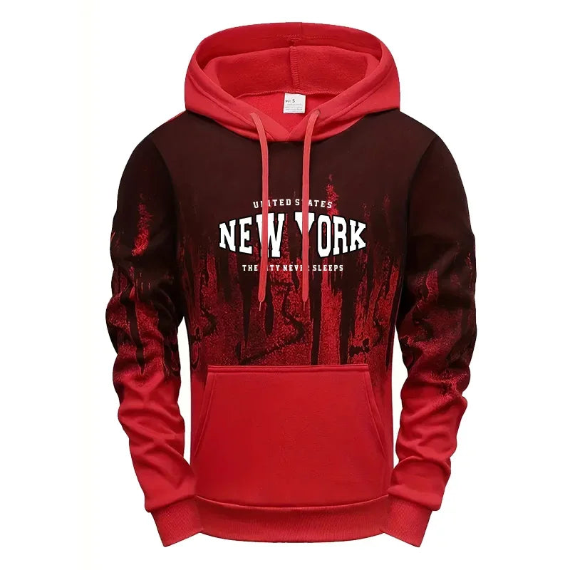 Autumn Winter Mens Tracksuit Casual Printing Splash-ink Hooded Sweatshirts Daily Sports Jogging Clothing Single Piece Tops Pants