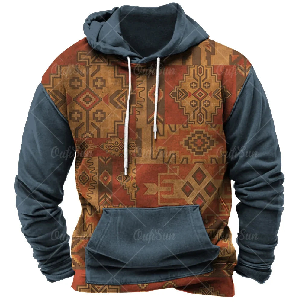Men Hooded Vintage Print  Sweatshirt