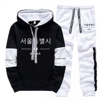 Mens Tracksuit Print Casual Sweatshirts Sportswear Outdoors Sports Jogging Mens Clothing Single Piece Hoodie Pants Korean Style