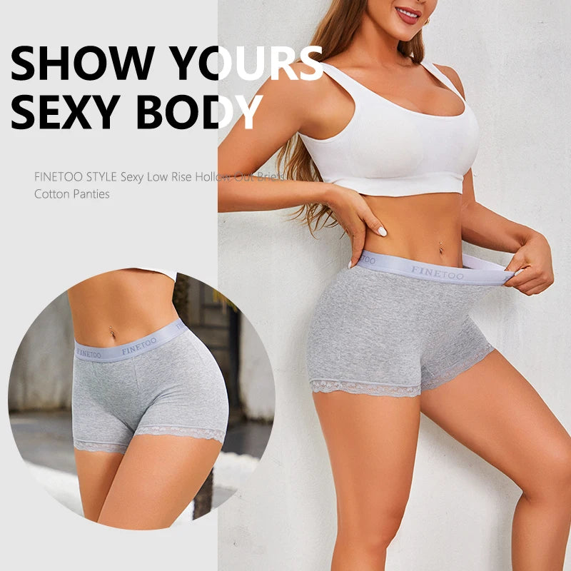 3Pcs Women's Lace Panties Cotton boxer briefs Seamless Sports Boxers Underwear Female Briefs Lingerie Intimate Underpant S-XXL