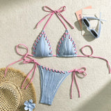 2 Pcs Blue & White Bikini Swimsuit