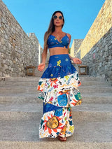 Summer High Waist Split Top With Long Skirt