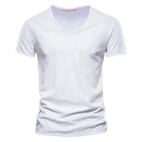 Solid Color V-Neck Pure Cotton T-Shirt