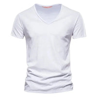 Solid Color V-Neck Pure Cotton T-Shirt