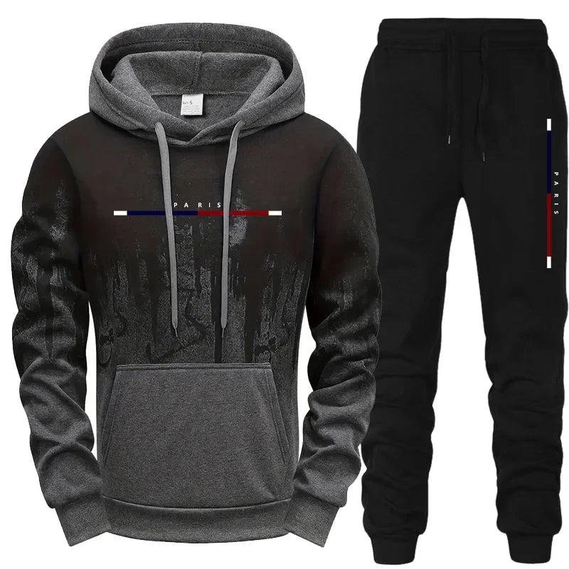 Mens Tracksuit Casual Print Splash-ink Hooded Sweatshirts Outdoors Sports Jogging Mens Clothing Fashion Single Piece Tops Pants