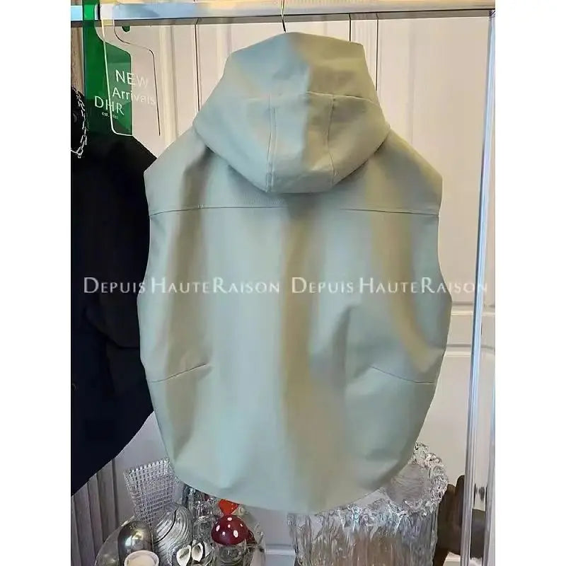 Double Pocket Casual Versatile Work Sleeveless Hooded Vest