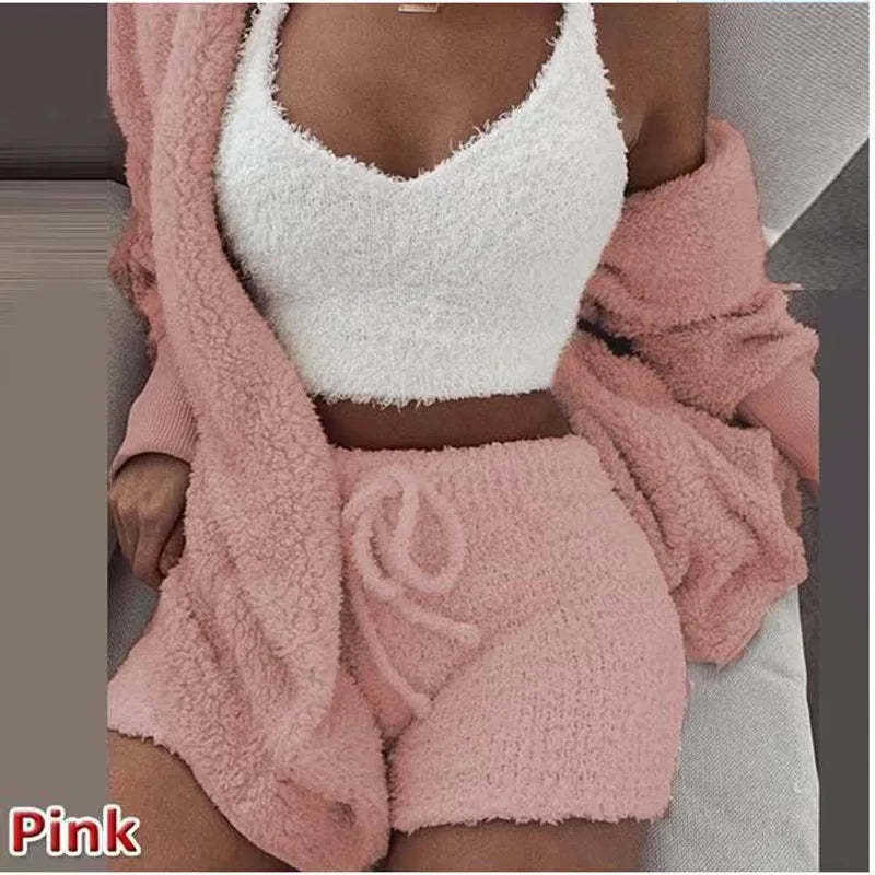 Fashion Solid Color Plush Three-Piece Set