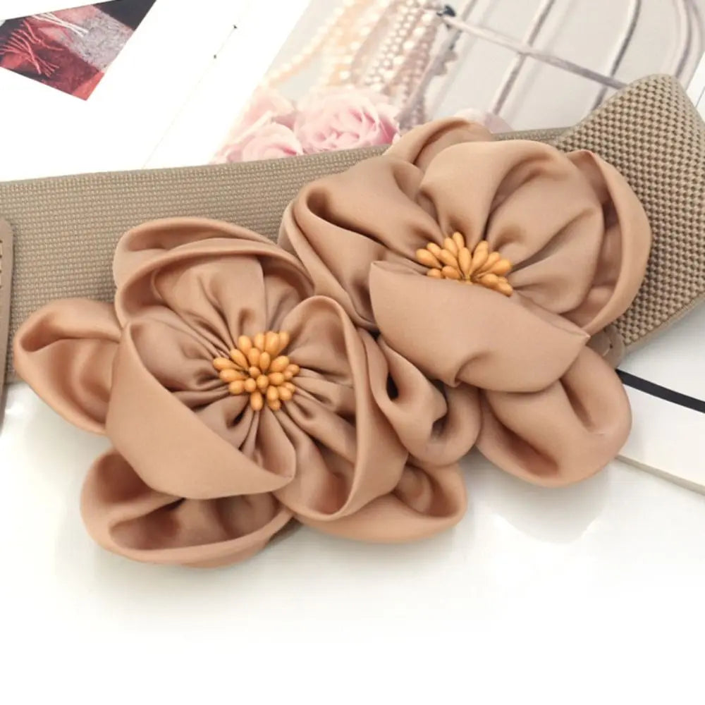 Women Fashion Floral Wide Elastic Belt Casual Trendy Waist Band Chic Ladies Dress Cummerbands Skirt Dress Coat Decor Accessories