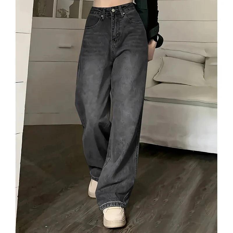 High Waist Gray Goth Straight Leg Pants