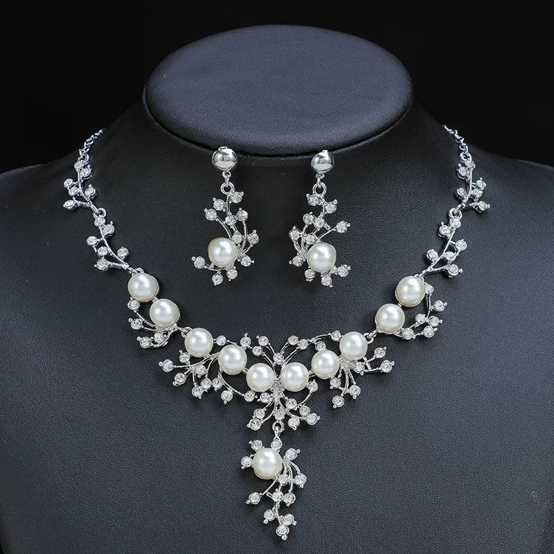 Personality flower Pearl Wedding Necklace Earring