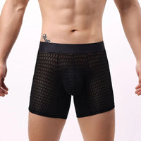 Fashion Ice Silk Underwear Long Leg Boxer Shorts For Man EUR Size Summer Thin Quick Dry Panties Lace Sexy Lengthen Underpants