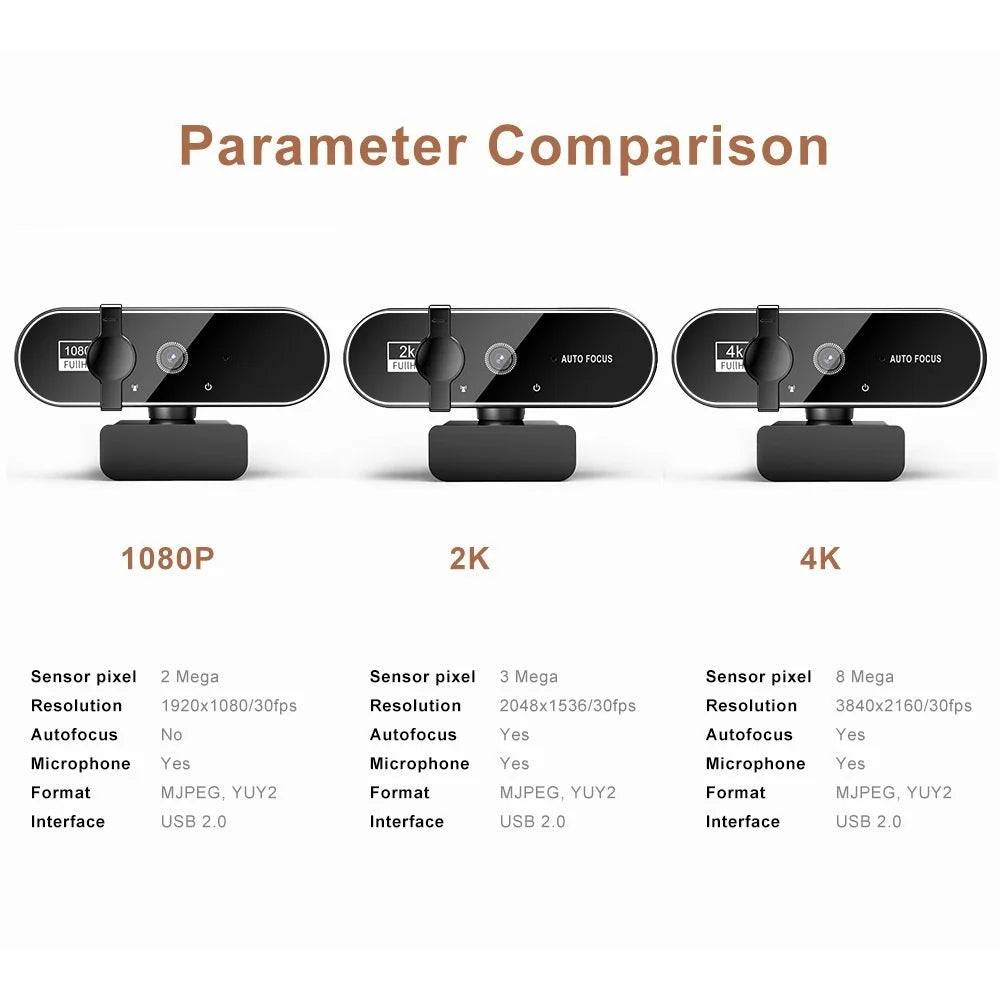 4K Webcam Video Camera 2K Autofocus Streaming Web Cam With Microphone Full HD 1080P Webcams for PC/Computer/Laptop