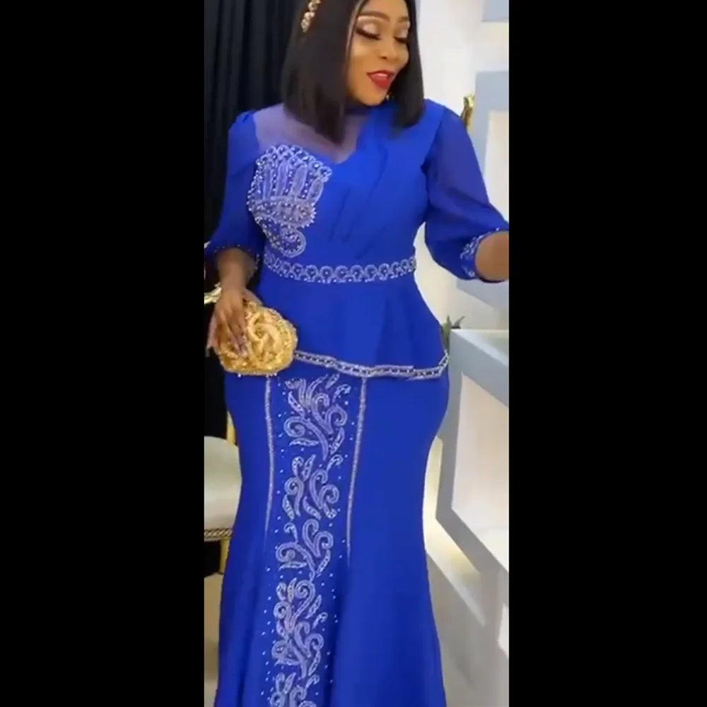 African Dresses for Women Plus Size Africa Clothes Dashiki Ankara Wedding Outfit Gown Elegant Evening Party Long Maxi Dress 2PCS