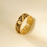 Elegant Ring Enamel Stainless Steel Rings For Women Men Accessories Flower Plant Jewelry Real Gold