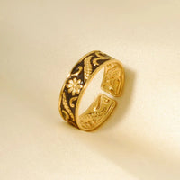Elegant Ring Enamel Stainless Steel Rings For Women Men Accessories Flower Plant Jewelry Real Gold