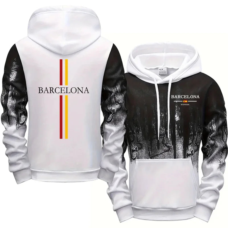 Casual Mens Tracksuit Printing Splash-ink Hooded Sweatshirts Sports Jogging Mens Clothing 2025 Street Single Piece Tops Pants