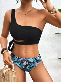 Solid Padded One Shoulder Bikini Set