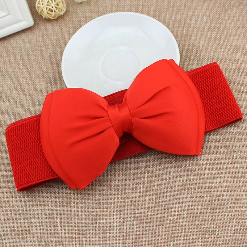 New Women Bowknot Cummerbunds Elastic Bow Wide Stretch Bukle Waistband Belt Fashion Girl Dress Accessories Waist Belts