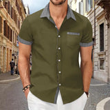 Solid Color Patchwork Printed Shirt for Men